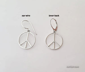 Sterling Silver Peace Sign Dangle Earrings -- E115