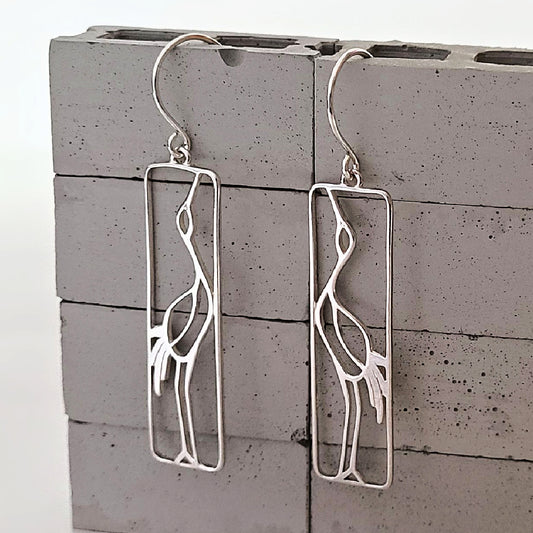 Sterling Silver Crane Earrings -- E147
