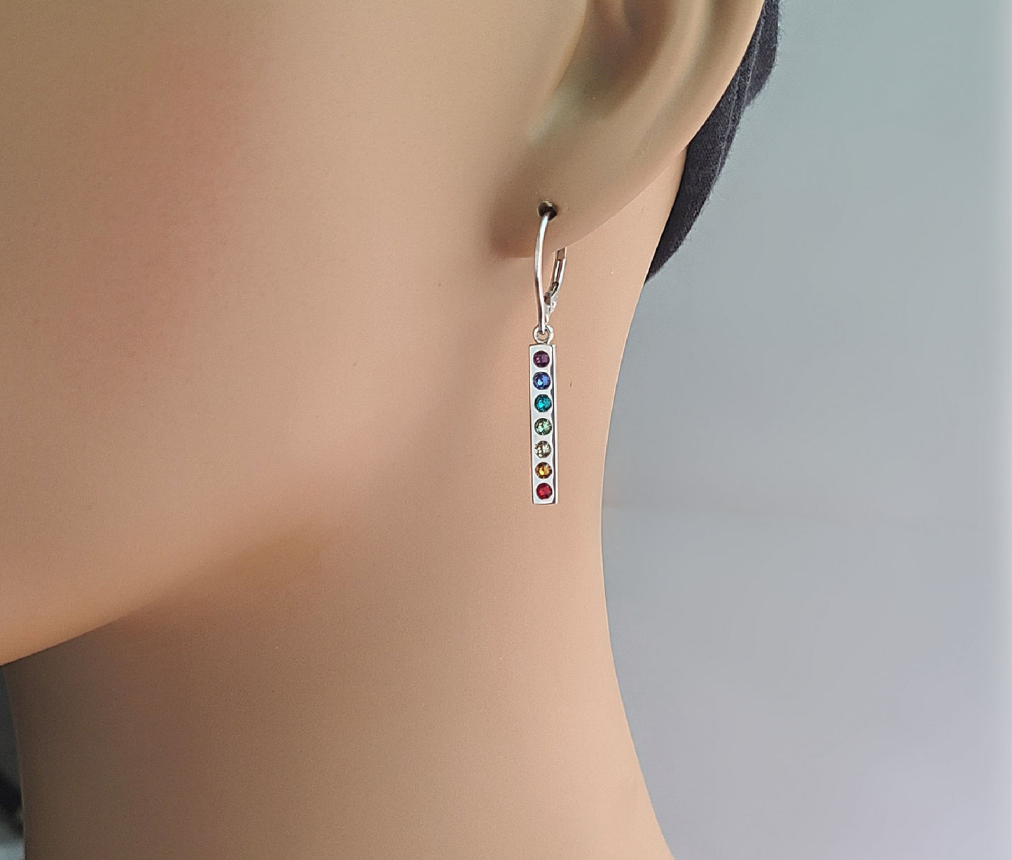 Sterling Silver Small Bar Earrings with Swarovski Crystals -- E151
