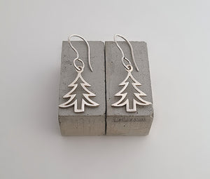 Sterling Silver Pine Tree Dangle Earrings -- E226