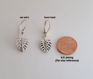 Sterling Silver Small Monstera Leaf Earrings -- EF0170