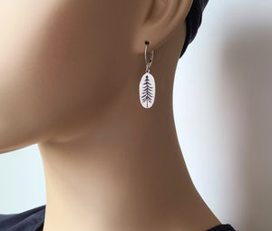 Sterling Silver Etched Pine Tree Dangle Earrings -- E262