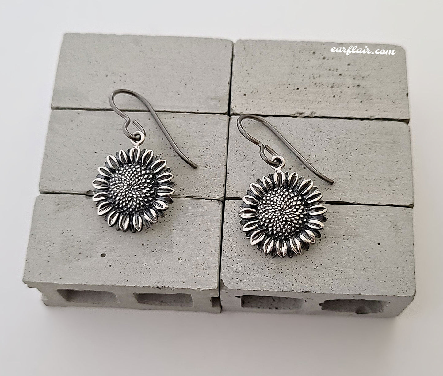 Sterling Silver Sunflower Dangle Earrings -- EF0204