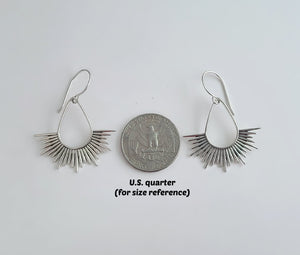 Sterling Silver Spikey Sun Teardrop Earrings -- E272