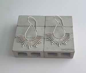 Sterling Silver Spikey Sun Teardrop Earrings -- E272