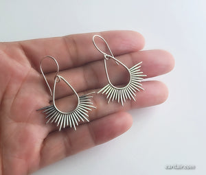 Sterling Silver Spikey Sun Teardrop Earrings -- E272