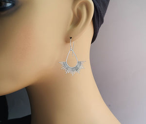 Sterling Silver Spikey Sun Teardrop Earrings -- E272