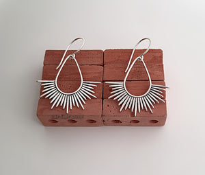 Sterling Silver Spikey Sun Teardrop Earrings -- E272