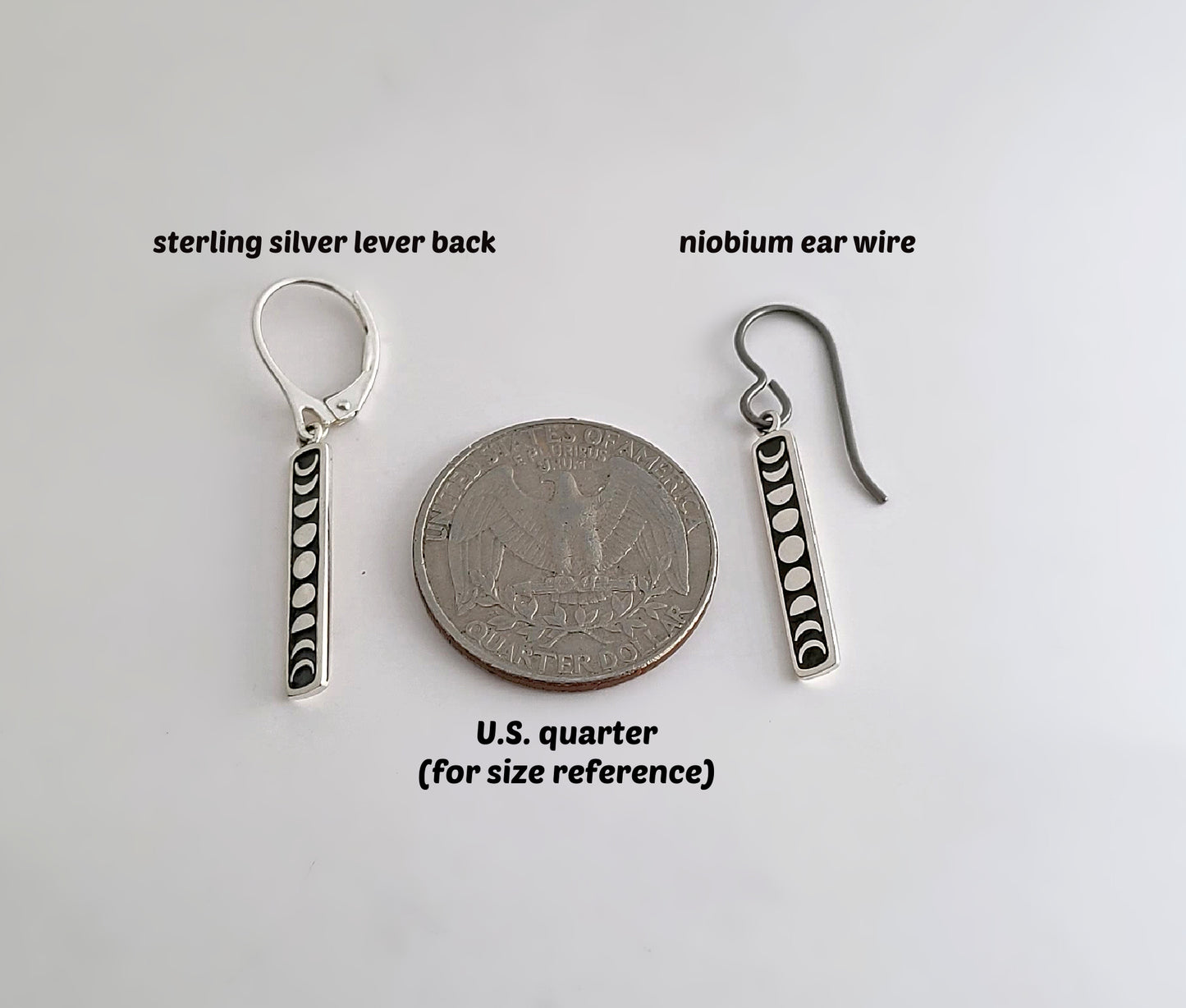 Sterling Silver Moon Phase Dangle Earrings -- E273