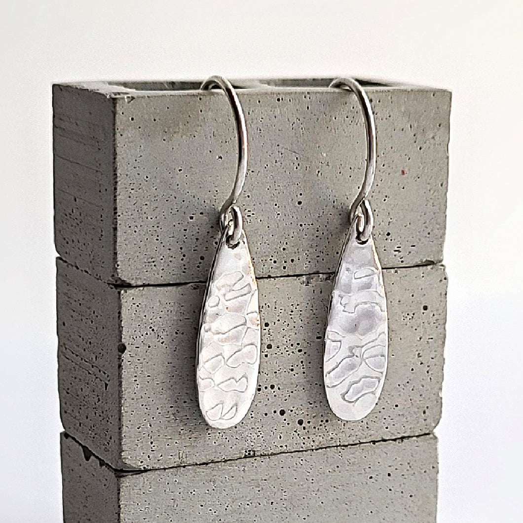 Sterling Silver Hammered Teardrop Dangle Earrings -- E280