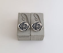 Load image into Gallery viewer, Sterling Silver Oxidized Rose Dangle Earrings -- E283
