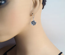 Load image into Gallery viewer, Sterling Silver Oxidized Rose Dangle Earrings -- E283
