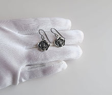 Load image into Gallery viewer, Sterling Silver Oxidized Rose Dangle Earrings -- E283
