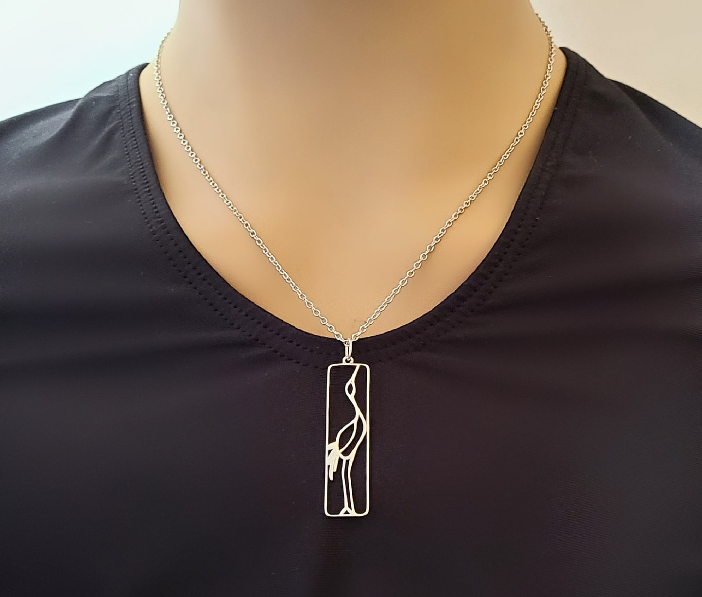 Sterling Silver Crane Pendant/Necklace -- N122