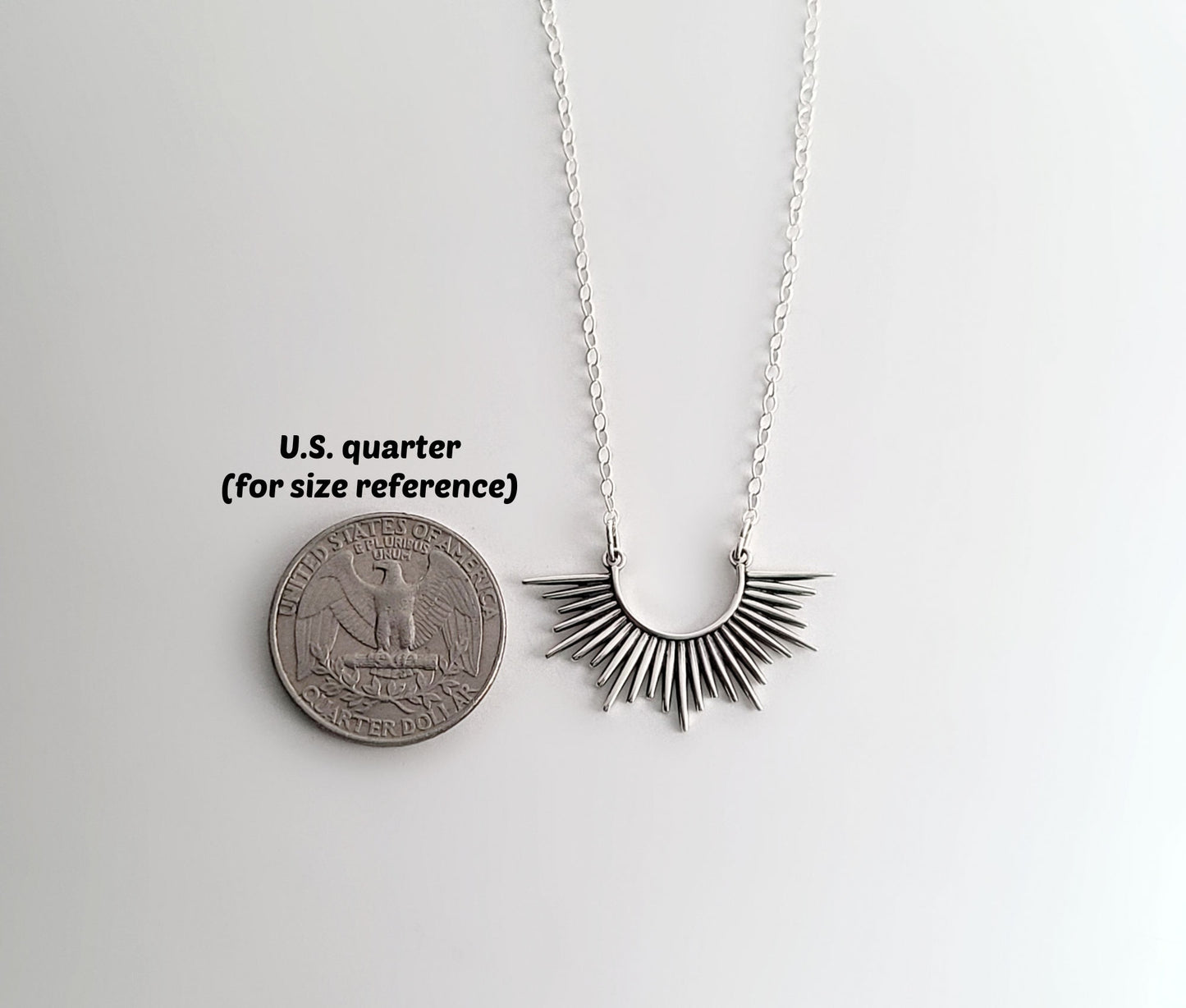 Sterling Silver Spikey Half Sunburst Necklace -- N215