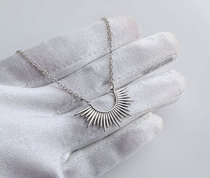 Sterling Silver Spikey Half Sunburst Necklace -- N215