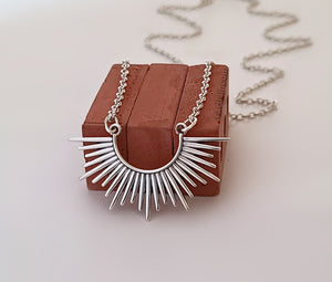 Sterling Silver Spikey Half Sunburst Necklace -- N215