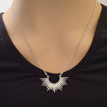 Load image into Gallery viewer, Sterling Silver Spikey Half Sunburst Necklace -- N215
