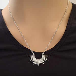 Sterling Silver Spikey Half Sunburst Necklace -- N215