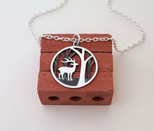 Load image into Gallery viewer, Sterling Silver Deer in Woods Charm/Necklace -- N222
