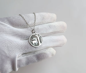 Sterling Silver Deer in Woods Charm/Necklace -- N222