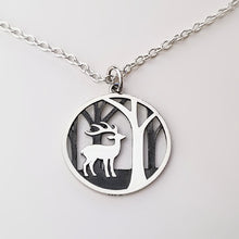 Load image into Gallery viewer, Sterling Silver Deer in Woods Charm/Necklace -- N222
