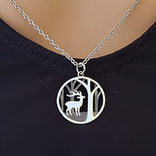 Load image into Gallery viewer, Sterling Silver Deer in Woods Charm/Necklace -- N222
