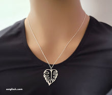 Load image into Gallery viewer, Sterling Silver Openwork Monstera Leaf Dangle Earrings -- E269
