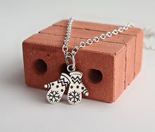 Load image into Gallery viewer, Sterling Silver Tiny Snow Mittens Charm Necklace
