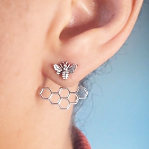 Sterling Silver Bee & Honeycomb Ear Jacket