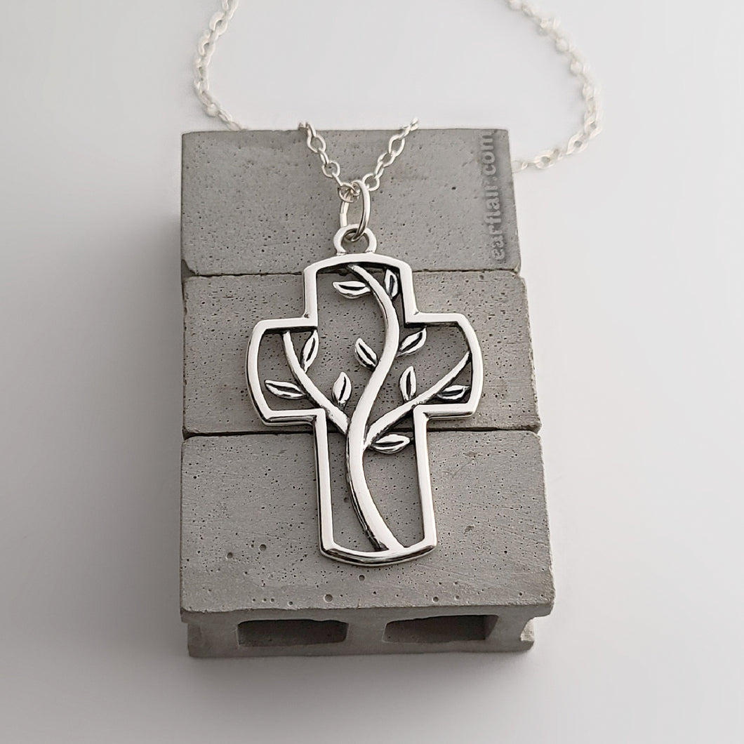 Sterling Silver Tree of Life Cross Pendant -- EF0142