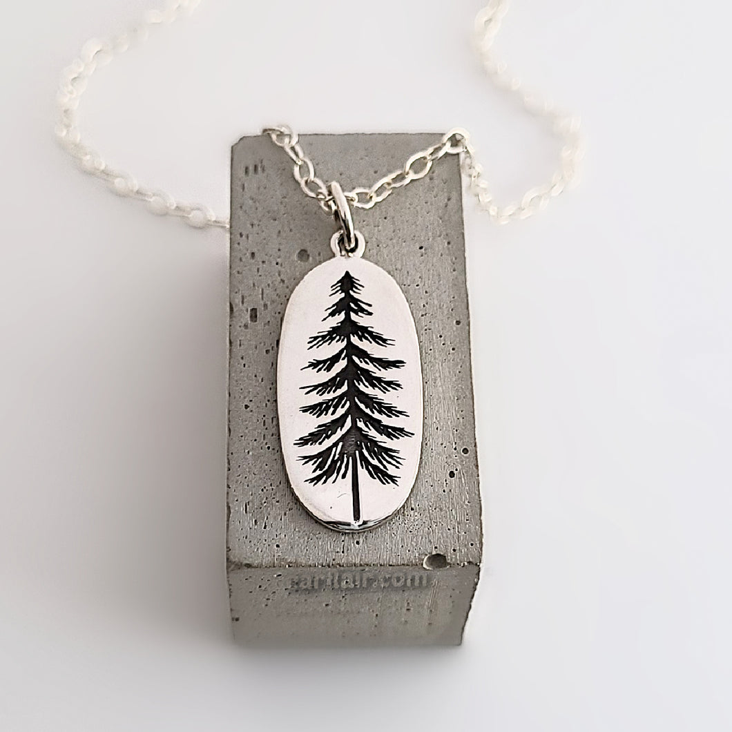 Sterling Silver Etched Pine Tree Charm -- EF0090