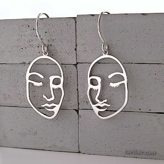 Sterling Silver Openwork Face Earrings -- EF0121