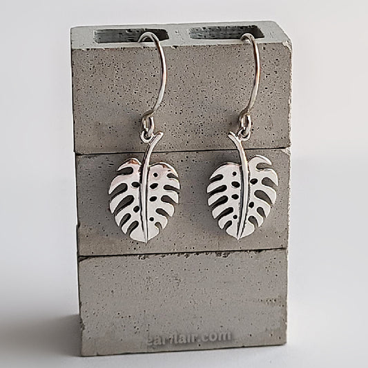 Sterling Silver Small Monstera Leaf Earrings -- EF0170