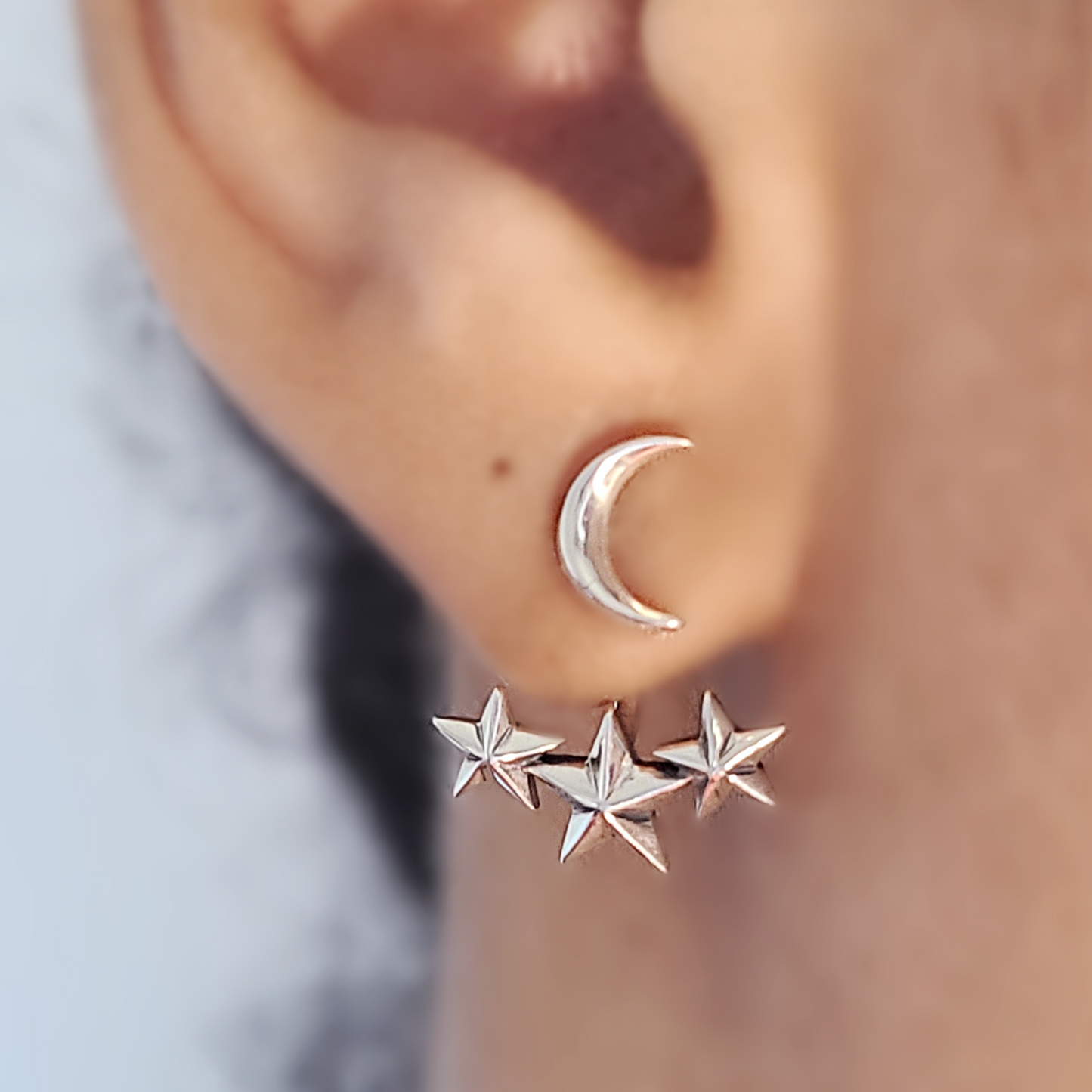 Sterling Silver Moon & Stars Ear Jacket