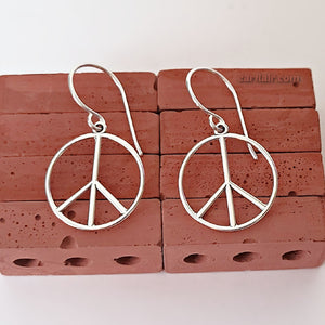 Sterling Silver Peace Sign Dangle Earrings -- E115