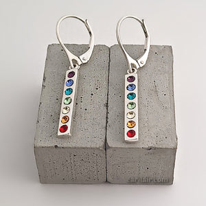 Sterling Silver Small Bar Earrings with Swarovski Crystals -- E151