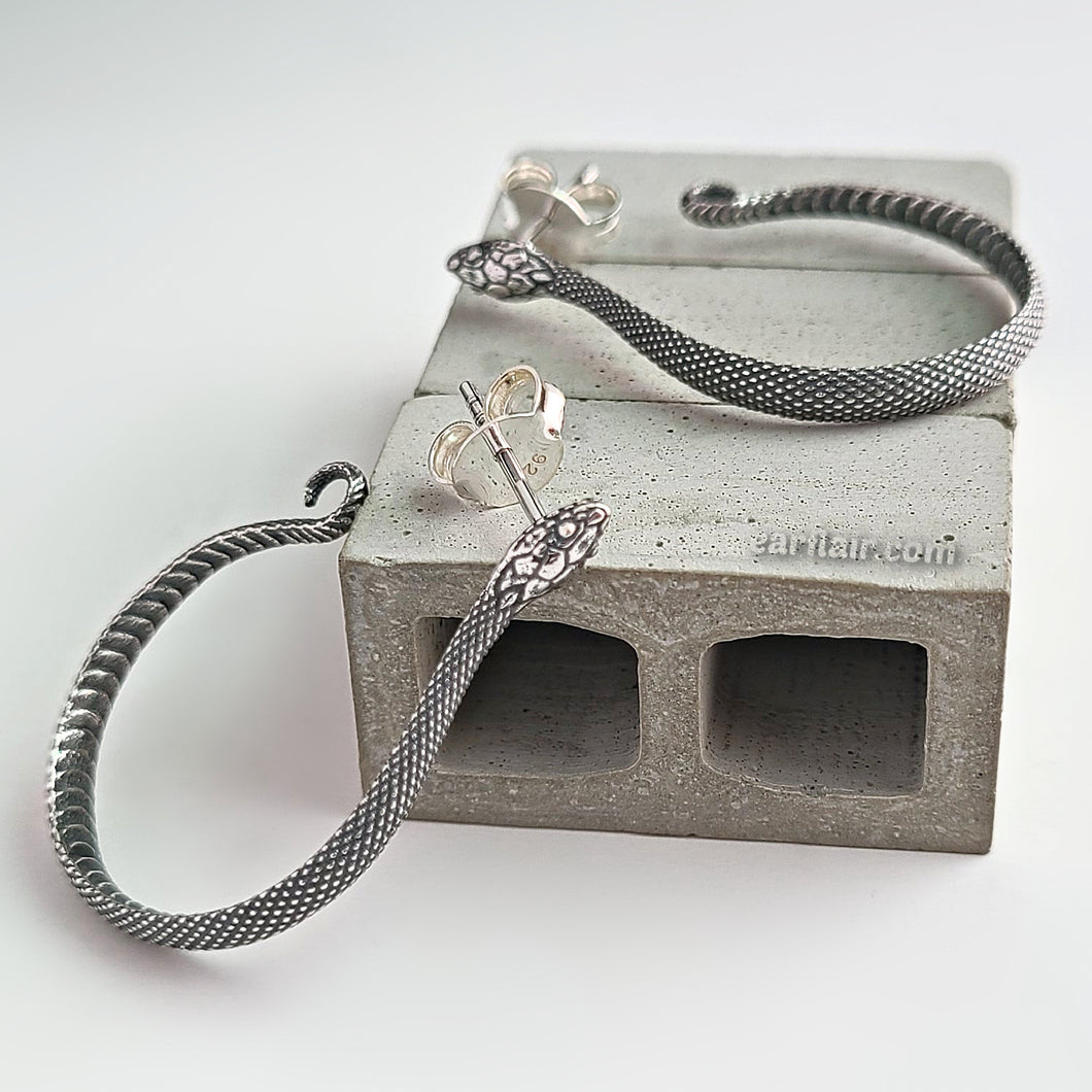 Sterling Silver Realistic Textured Snake Hoops