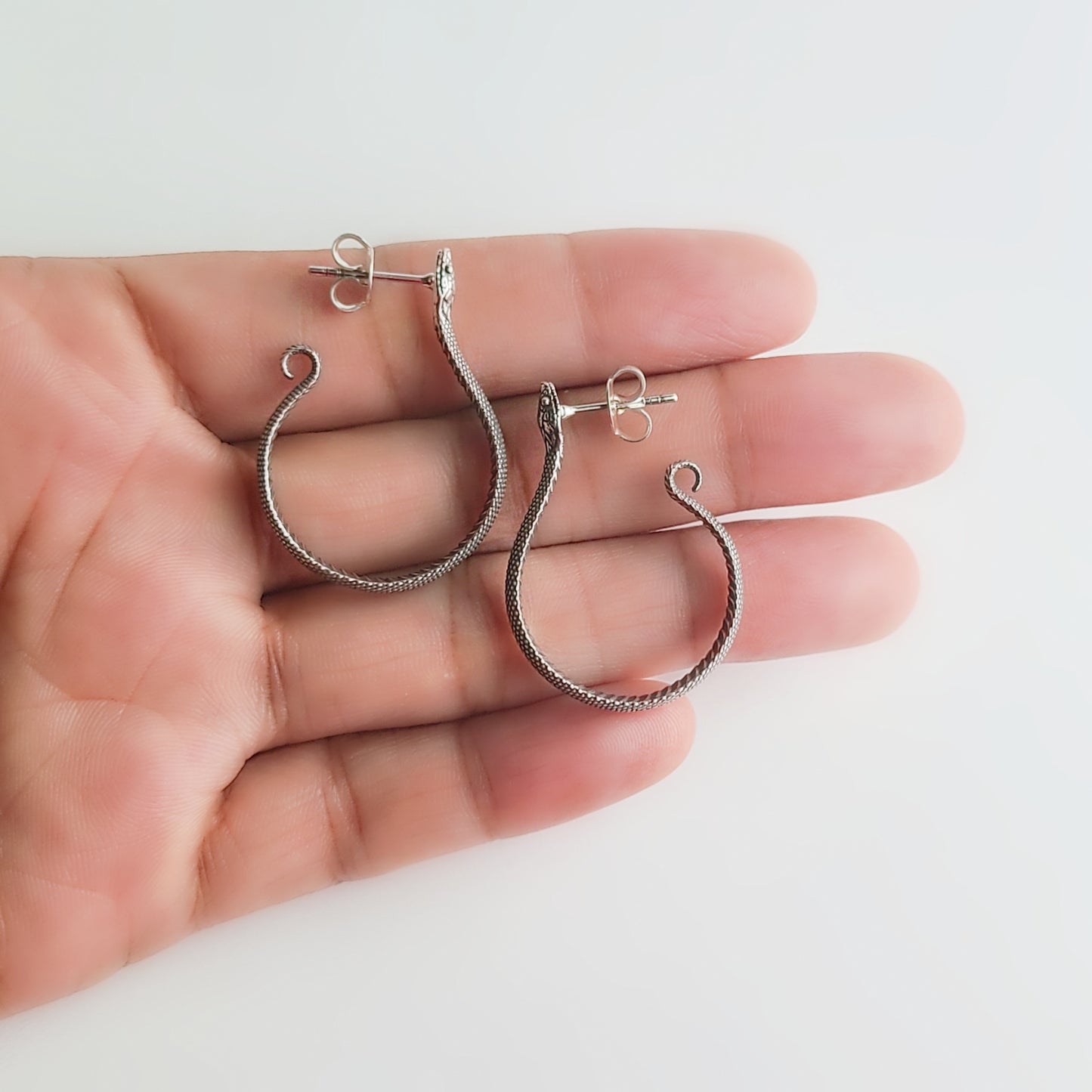 Sterling Silver Realistic Textured Snake Hoops