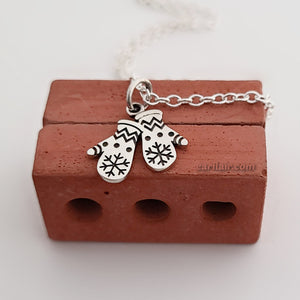 Sterling Silver Tiny Snow Mittens Charm Necklace
