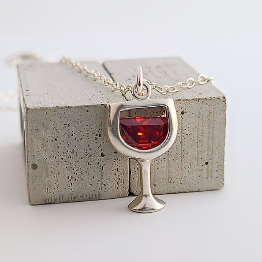 Sterling Silver Red Wine Glass Charm -- EF0207