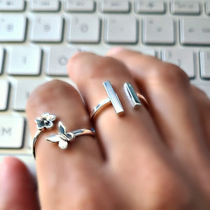 Sterling Silver Adjustable Bar Ring -- EF0190